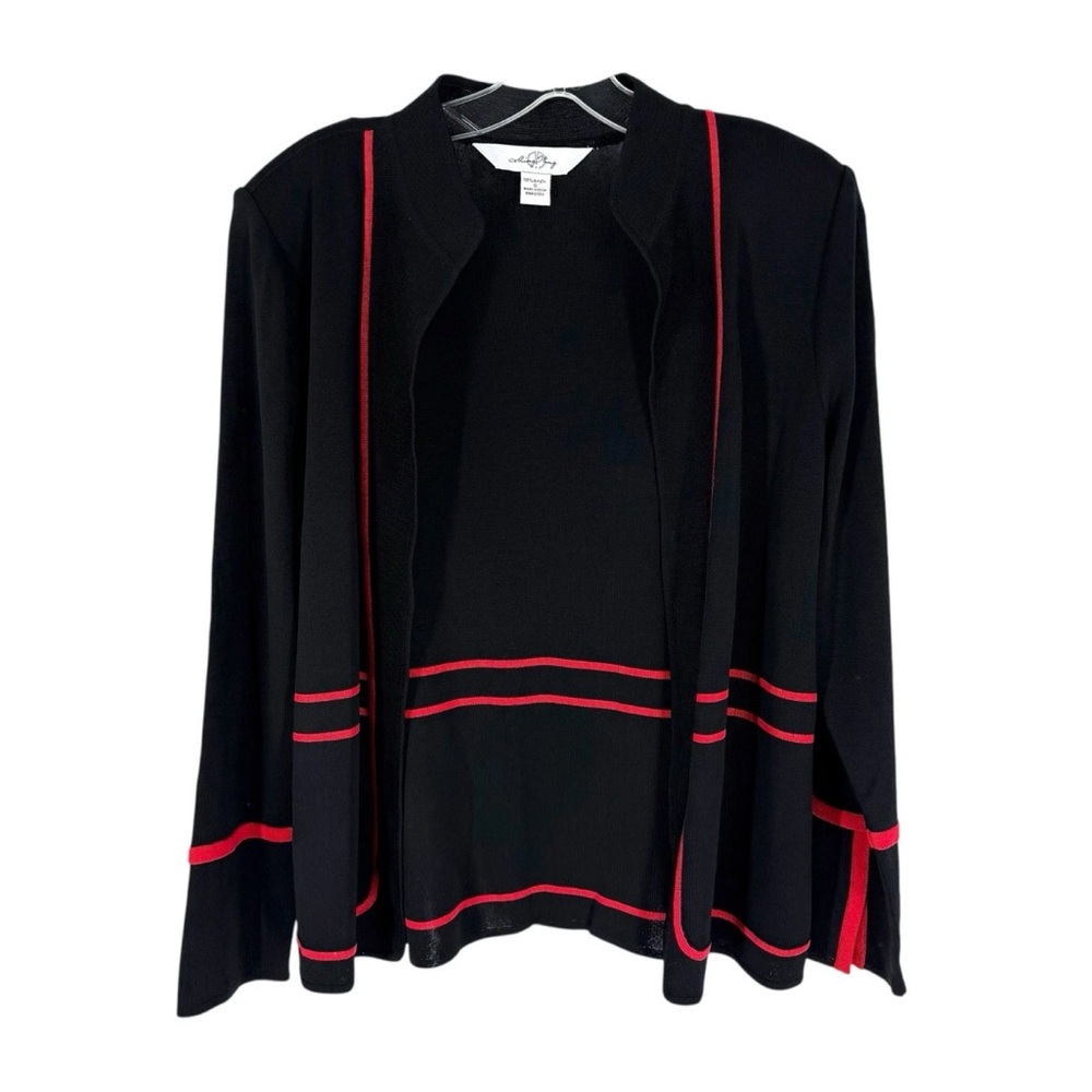 Ming Wang Cardigan Blazer Womens Size Small Black Red Knit Open Front Classic